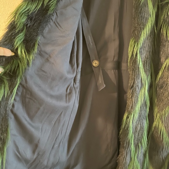 ZADIG & VOLTAIRE Louisy Harlequin Faux Fur Coat Marine Blue/Green Size S - Picture 4 of 12